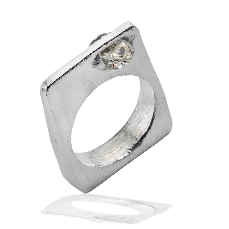 Elizabeth- Solid Gold Zircon Square Ring