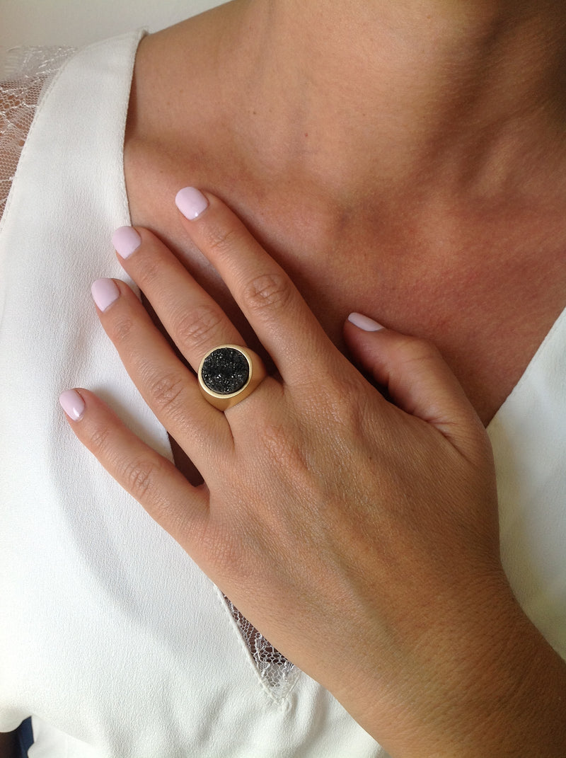 Sabrina- Round Signet Druzy Gemstone Ring