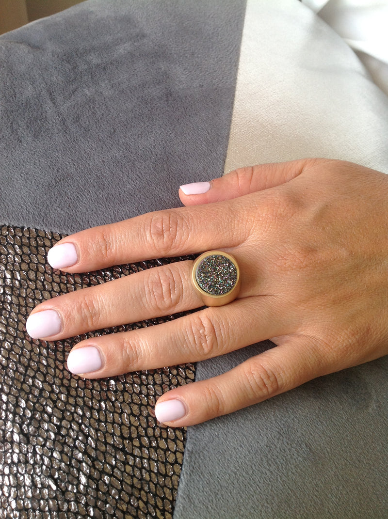 Sabrina- Round Signet Druzy Gemstone Ring