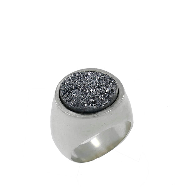 Sabrina- Round Signet Druzy Gemstone Ring