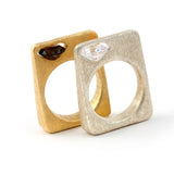 Elizabeth- Unique Square Silver Ring With Zircon Stone