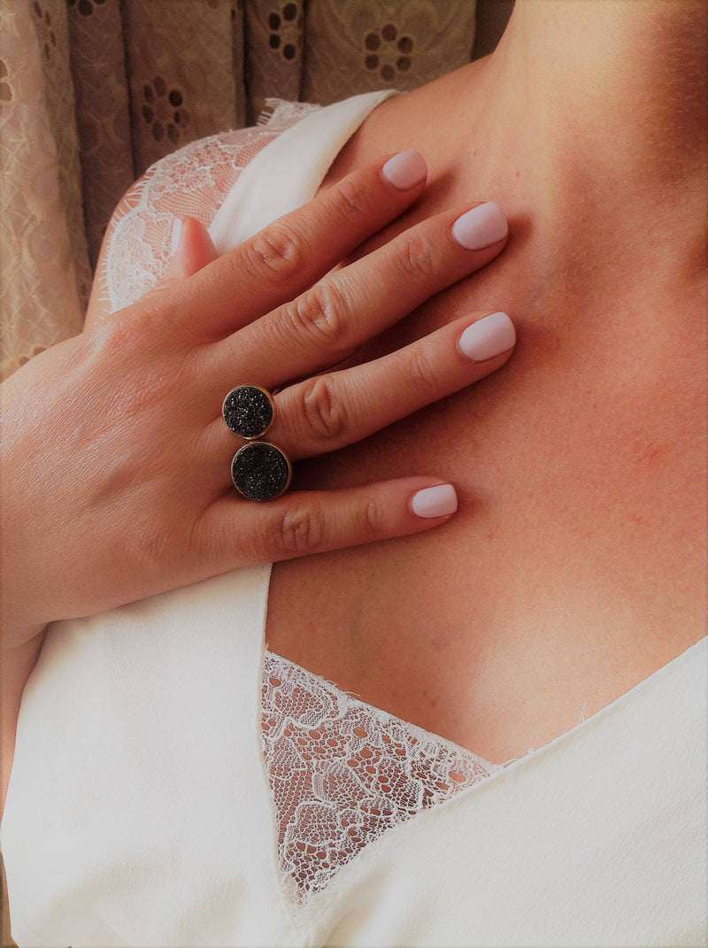 Allegra- Unique Open Ring With Two Druzy Gemstones