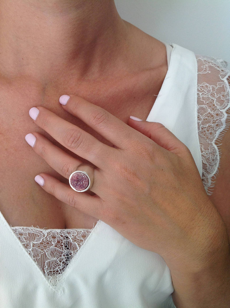 Sabrina- Round Signet Druzy Gemstone Ring