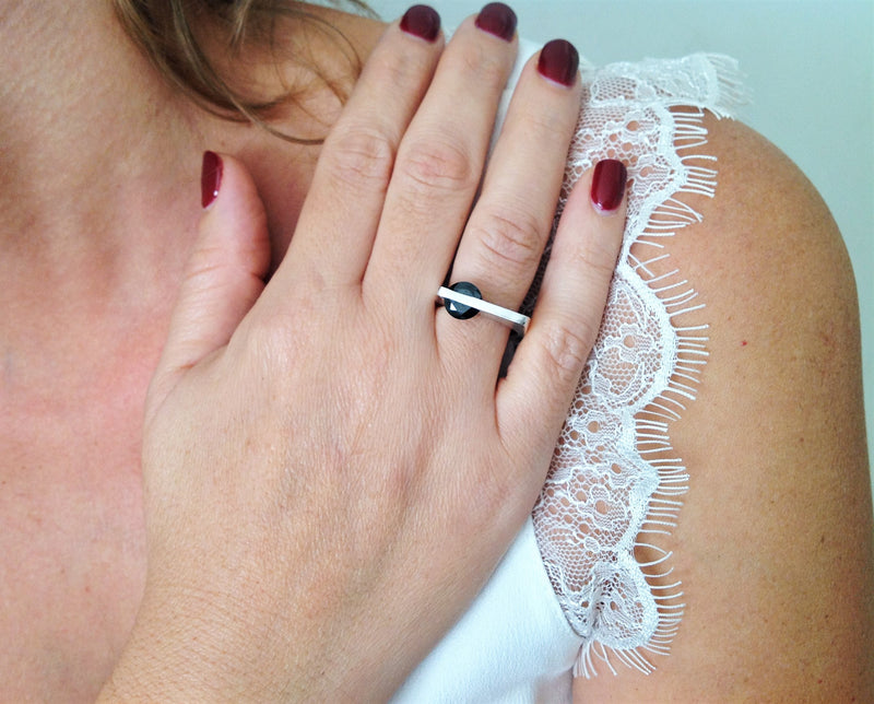 Elizabeth- Unique Square Silver Ring With Zircon Stone