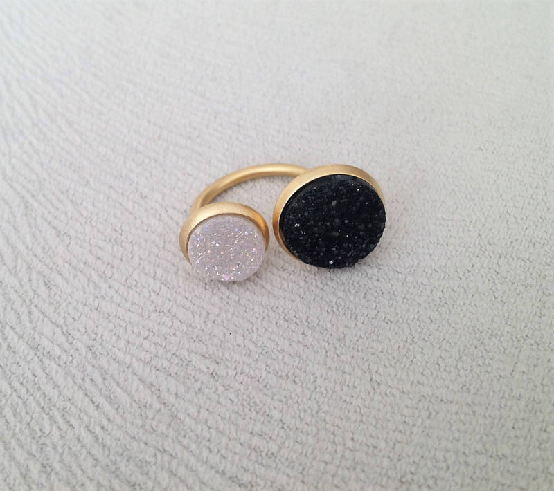 Allegra- Unique Open Ring With Two Druzy Gemstones