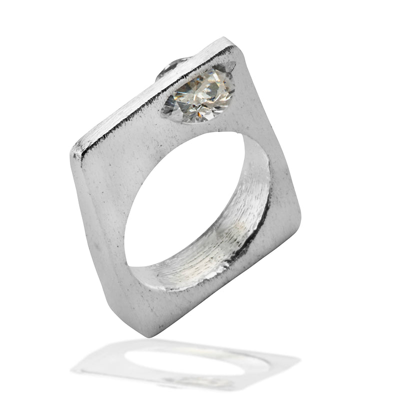 Elizabeth- Unique Square Silver Ring With Zircon Stone