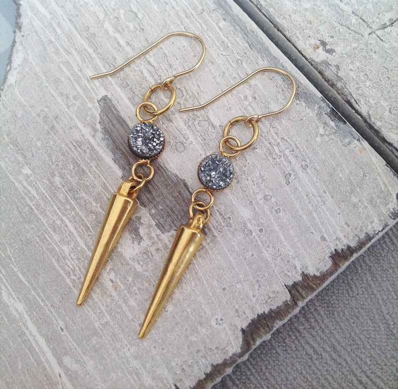 Sabrina- Long Dangle Druzy Stone Earrings