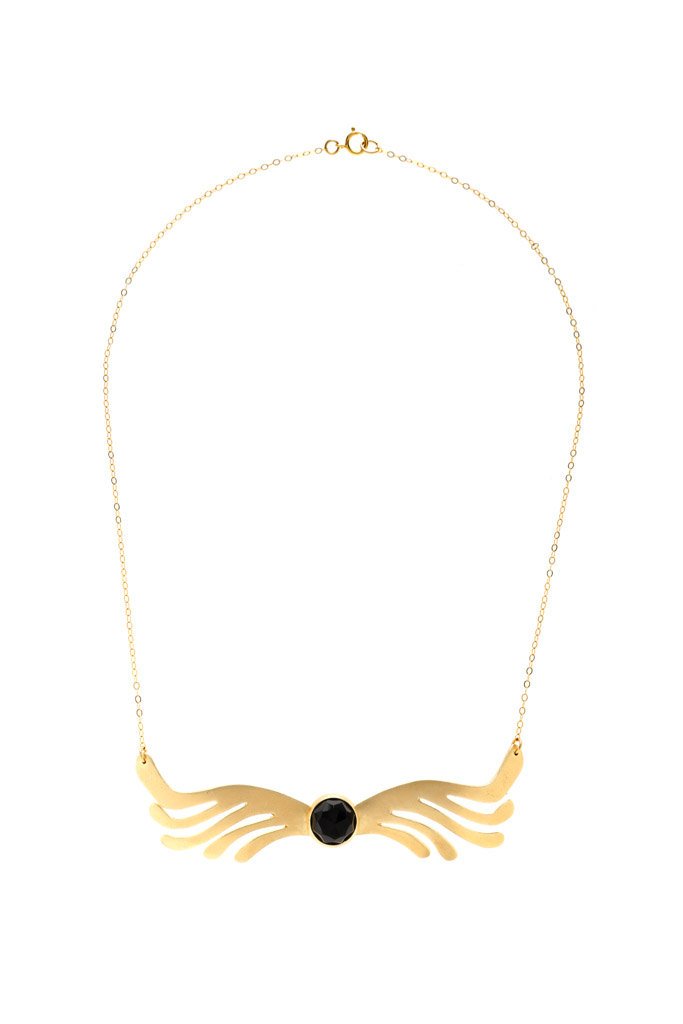 Miles- Art-Deco Wing Shaped Long Charm Black Onyx Necklace