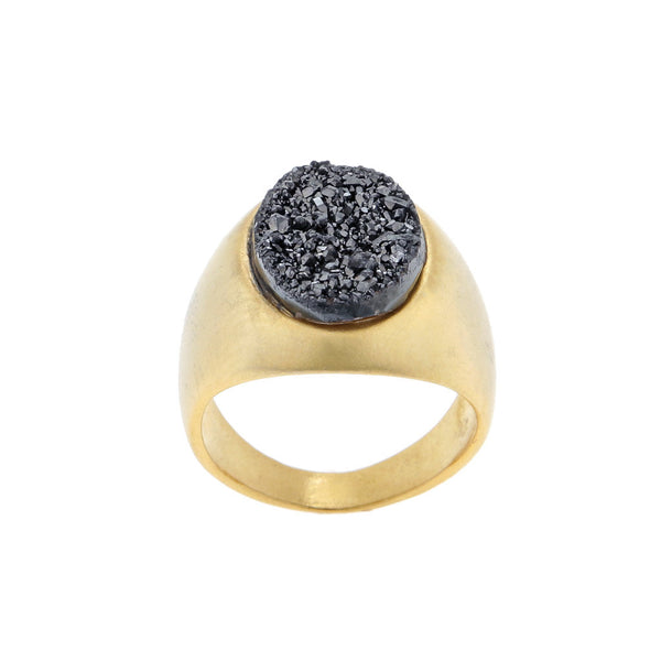 Serena- Oval Signet Druzy/ Onyx Gemstone Statement Ring